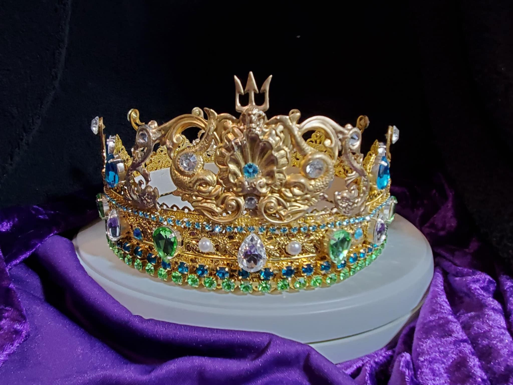 Custom gold crown with colorful jewels from the RenFair Crowns Etsy listing