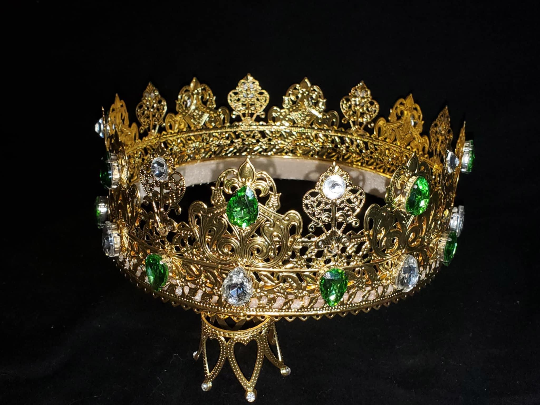Gold King-Queen Crown: Medieval Renaissance Costume Crown with Rhinestones