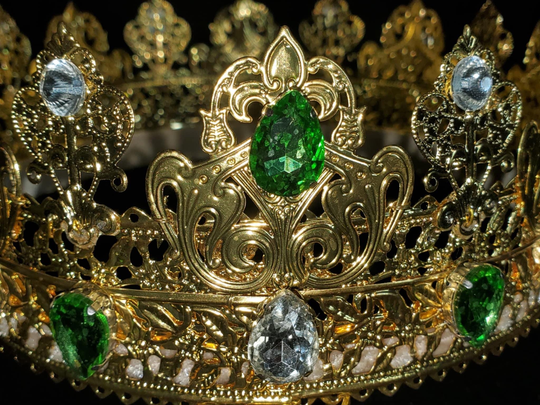 Gold King-Queen Crown: Medieval Renaissance Costume Crown with Rhinestones, detail 2