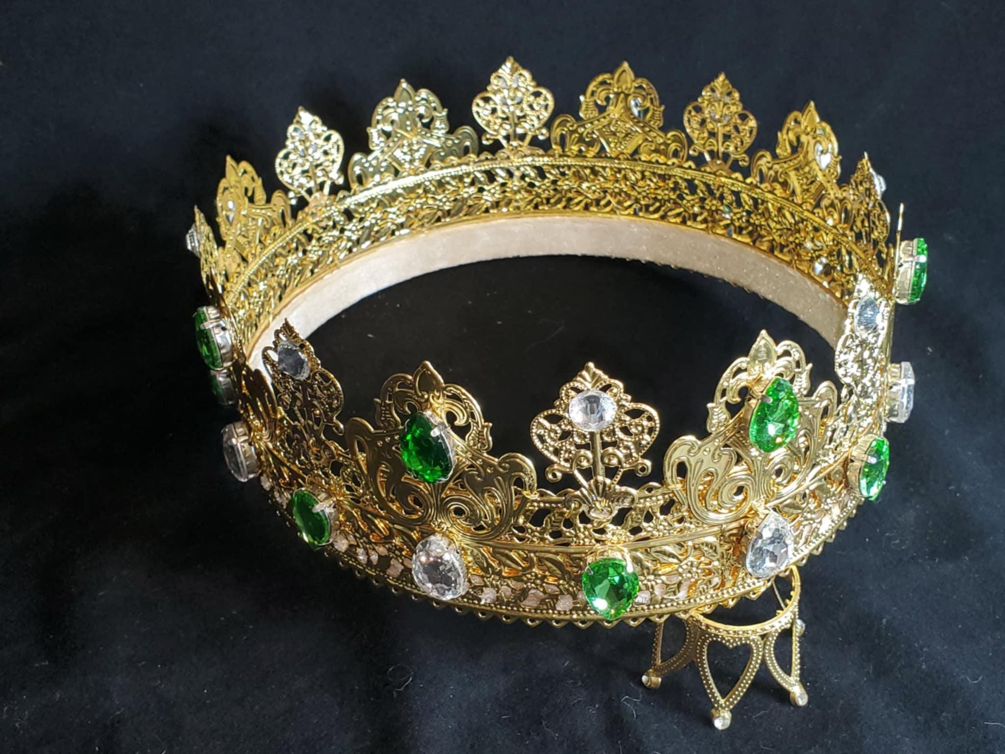 Gold King-Queen Crown: Medieval Renaissance Costume Crown with Rhinestones, detail 3