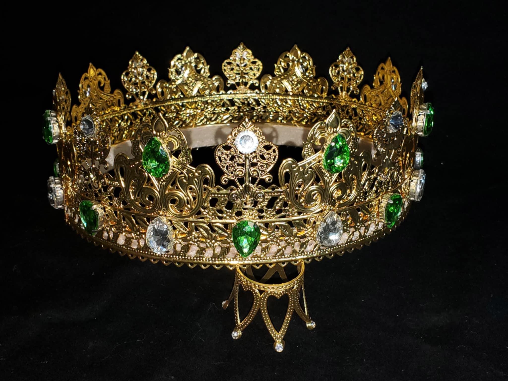 Gold King-Queen Crown: Medieval Renaissance Costume Crown with Rhinestones, detail 4