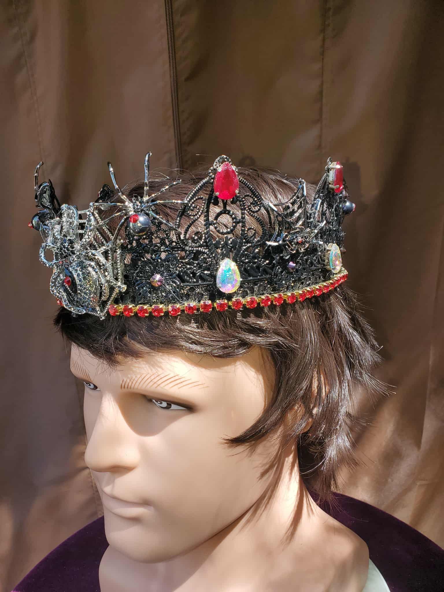 Black Widow/Spider King-Queen Crown: Gothic Rhinestoned Halloween Headpiece