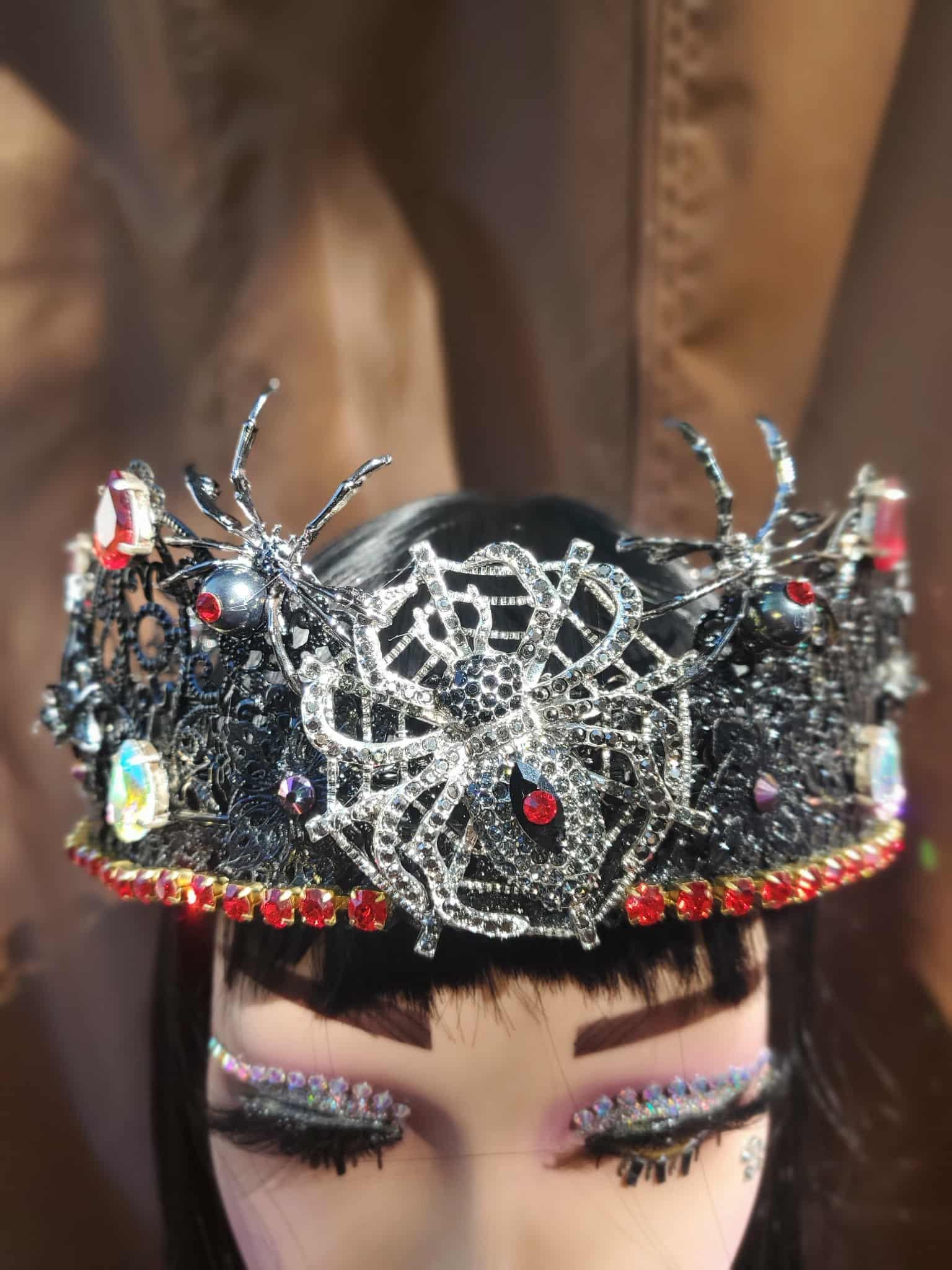 Black Widow/Spider King-Queen Crown: Gothic Rhinestoned Halloween Headpiece, detail 2