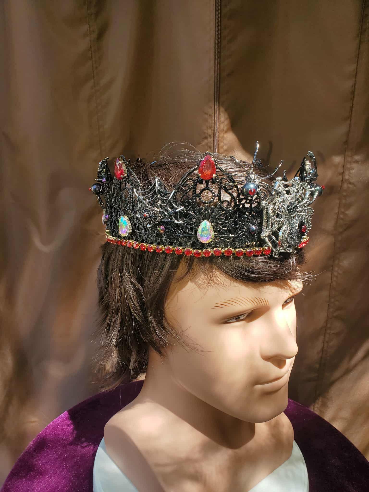 Black Widow/Spider King-Queen Crown: Gothic Rhinestoned Halloween Headpiece, detail 3