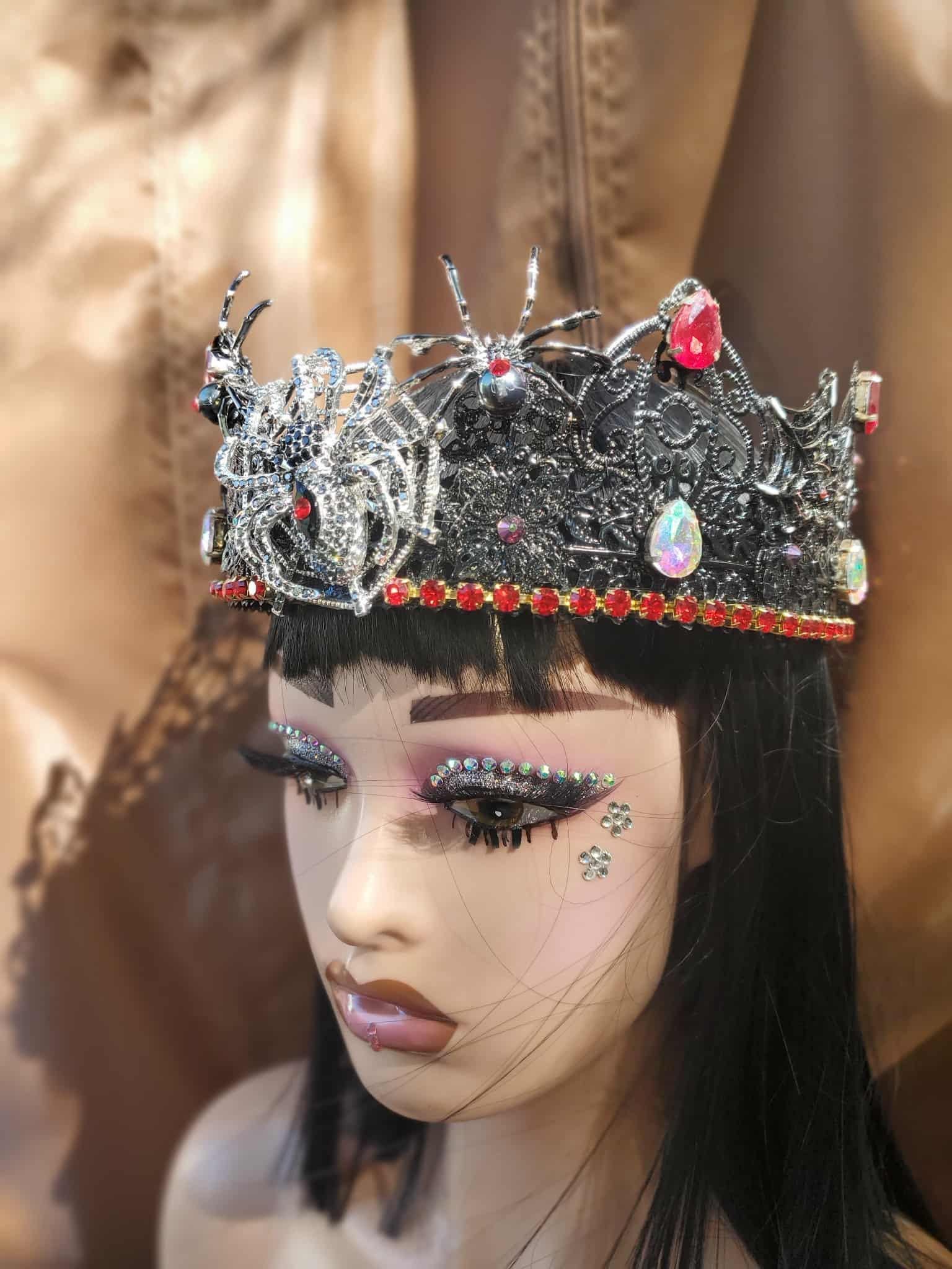 Black Widow/Spider King-Queen Crown: Gothic Rhinestoned Halloween Headpiece, detail 4