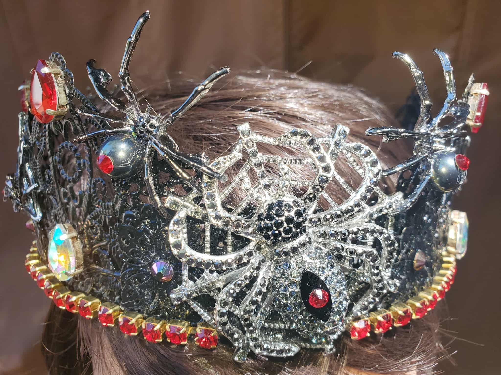 Black Widow/Spider King-Queen Crown: Gothic Rhinestoned Halloween Headpiece, detail 5
