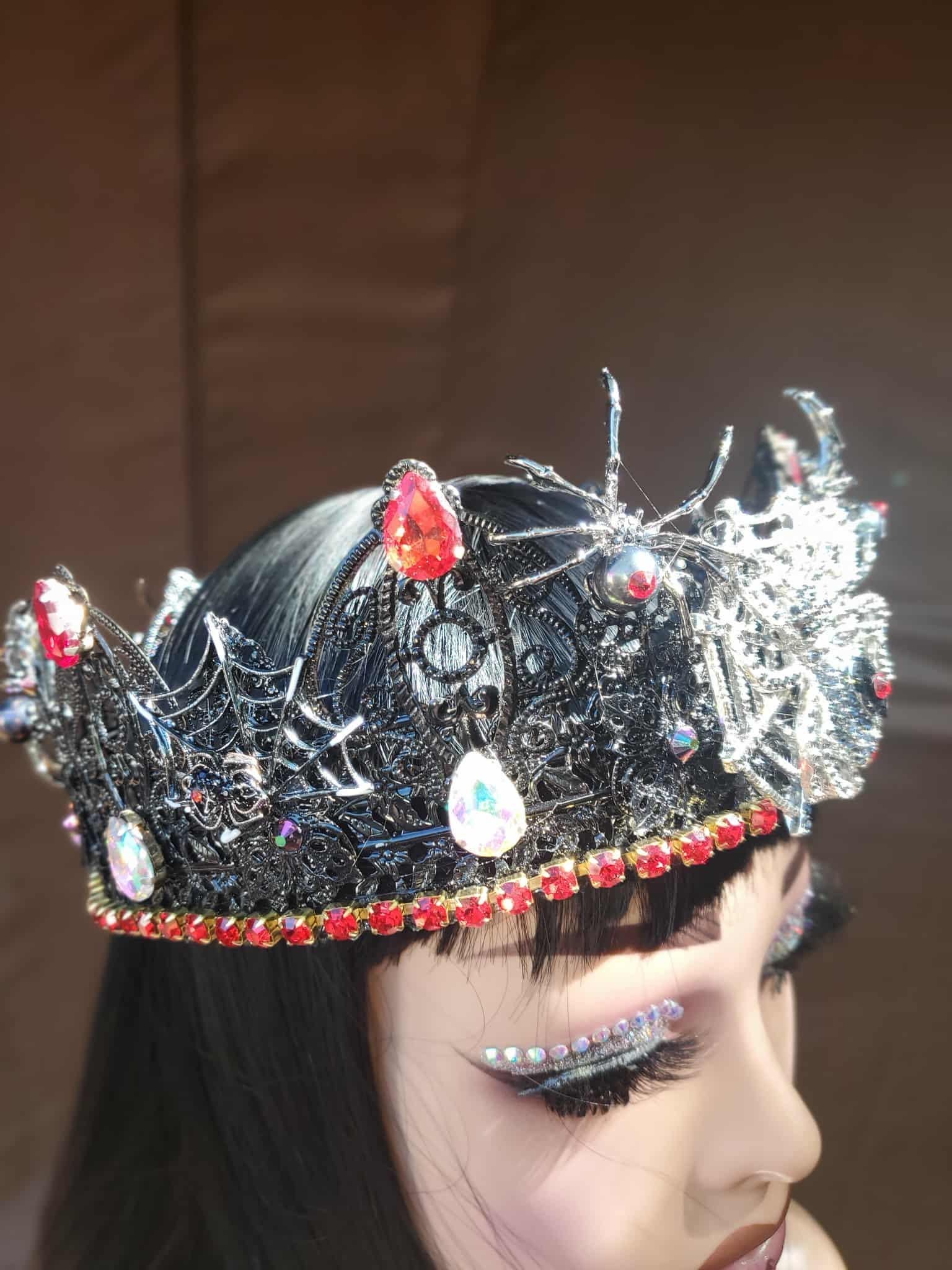 Black Widow/Spider King-Queen Crown: Gothic Rhinestoned Halloween Headpiece, detail 6