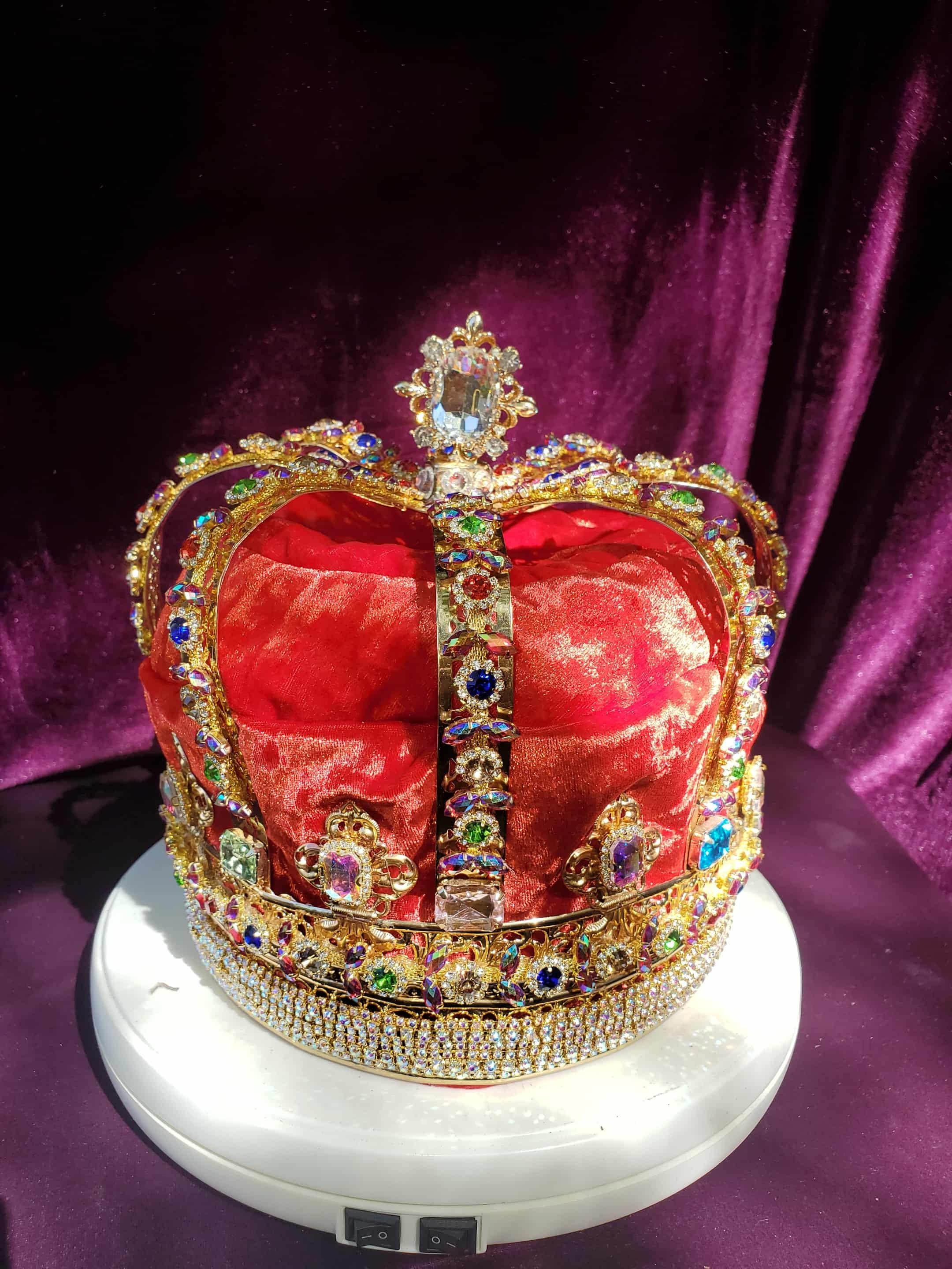 Rhinestone Imperial Crown: Red or Purple Velvet Lining, Unisex Wedding Renaissance Faire