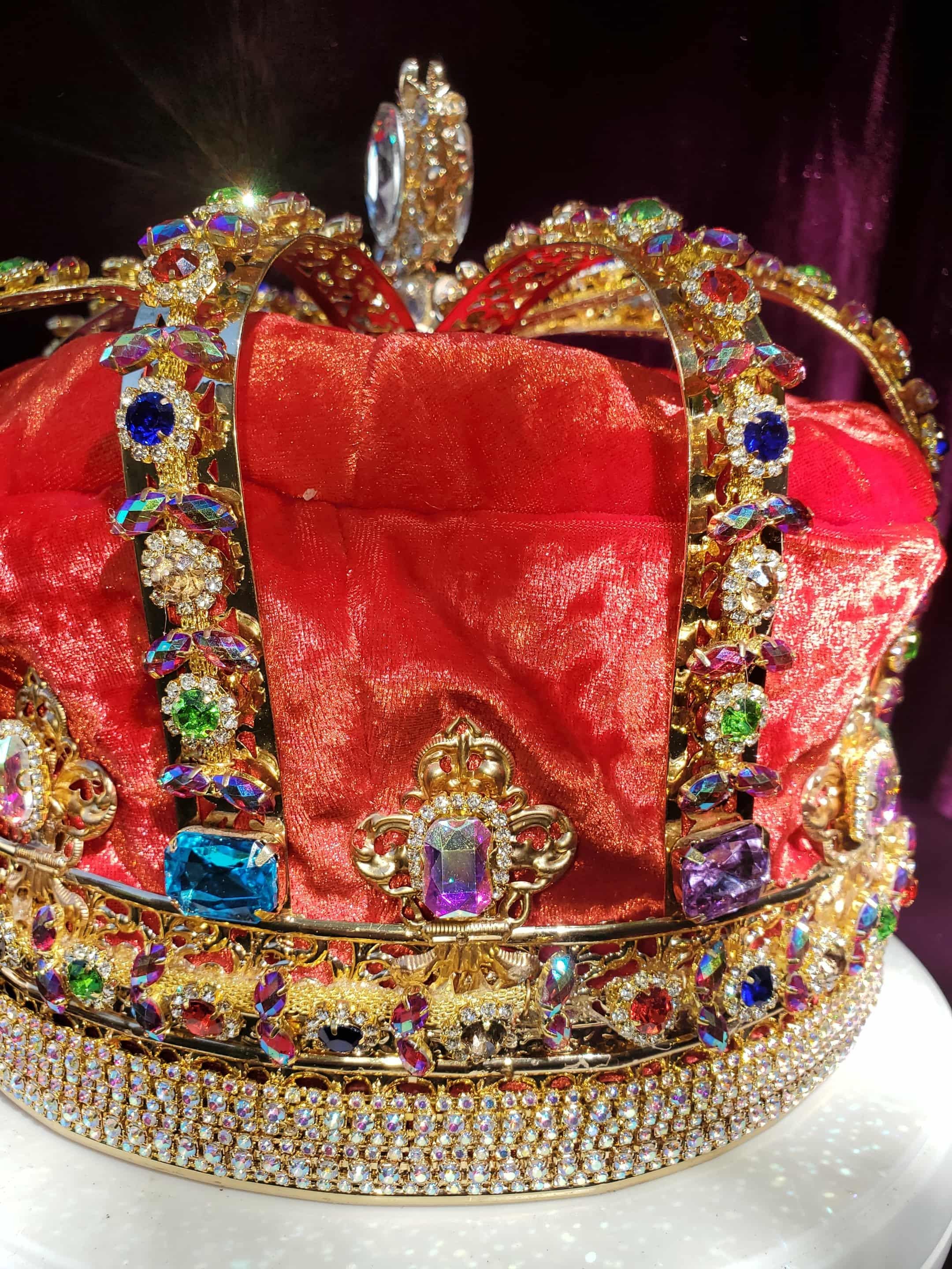 Rhinestone Imperial Crown: Red or Purple Velvet Lining, Unisex Wedding Renaissance Faire, detail 2