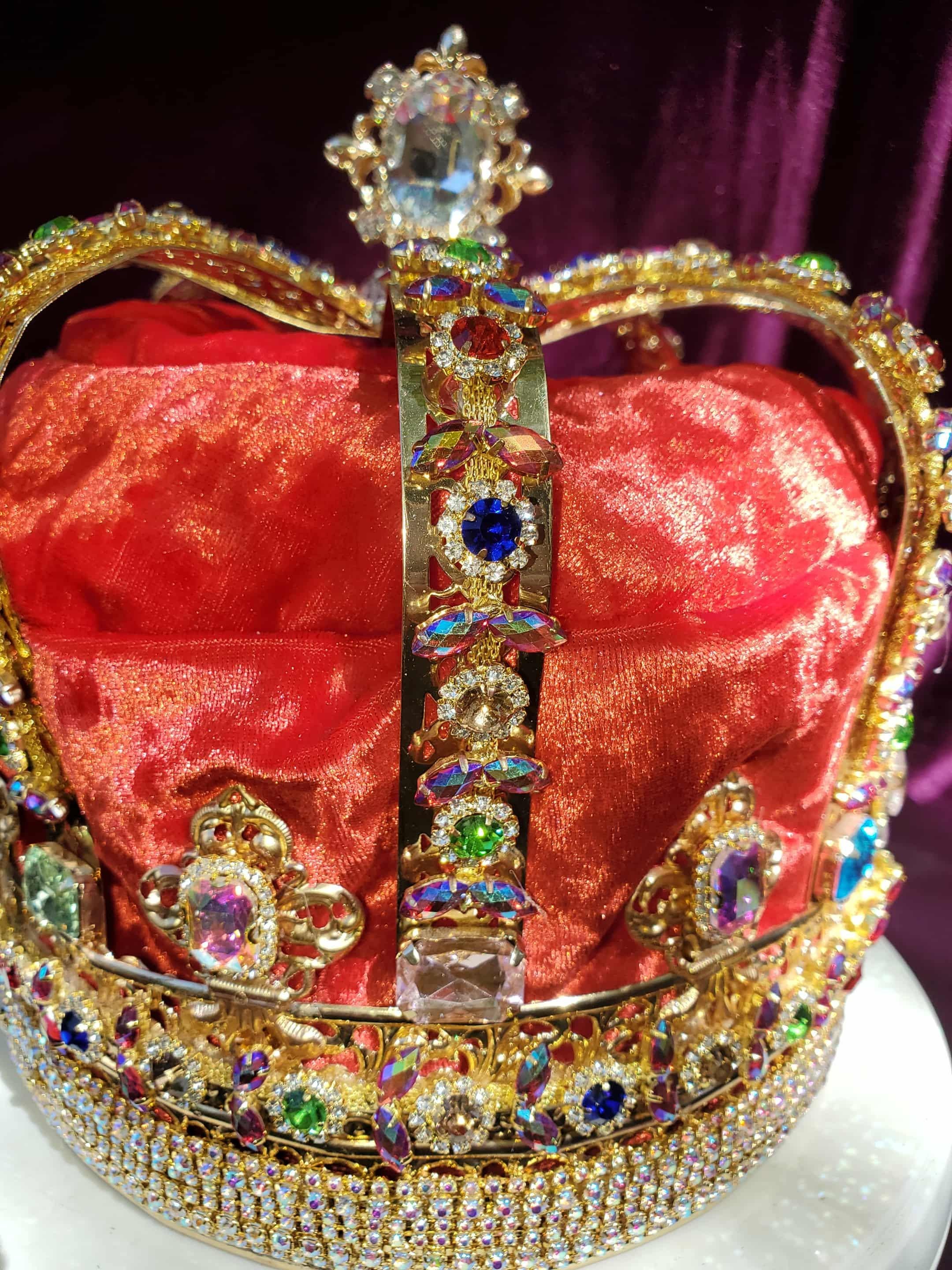 Rhinestone Imperial Crown: Red or Purple Velvet Lining, Unisex Wedding Renaissance Faire, detail 3