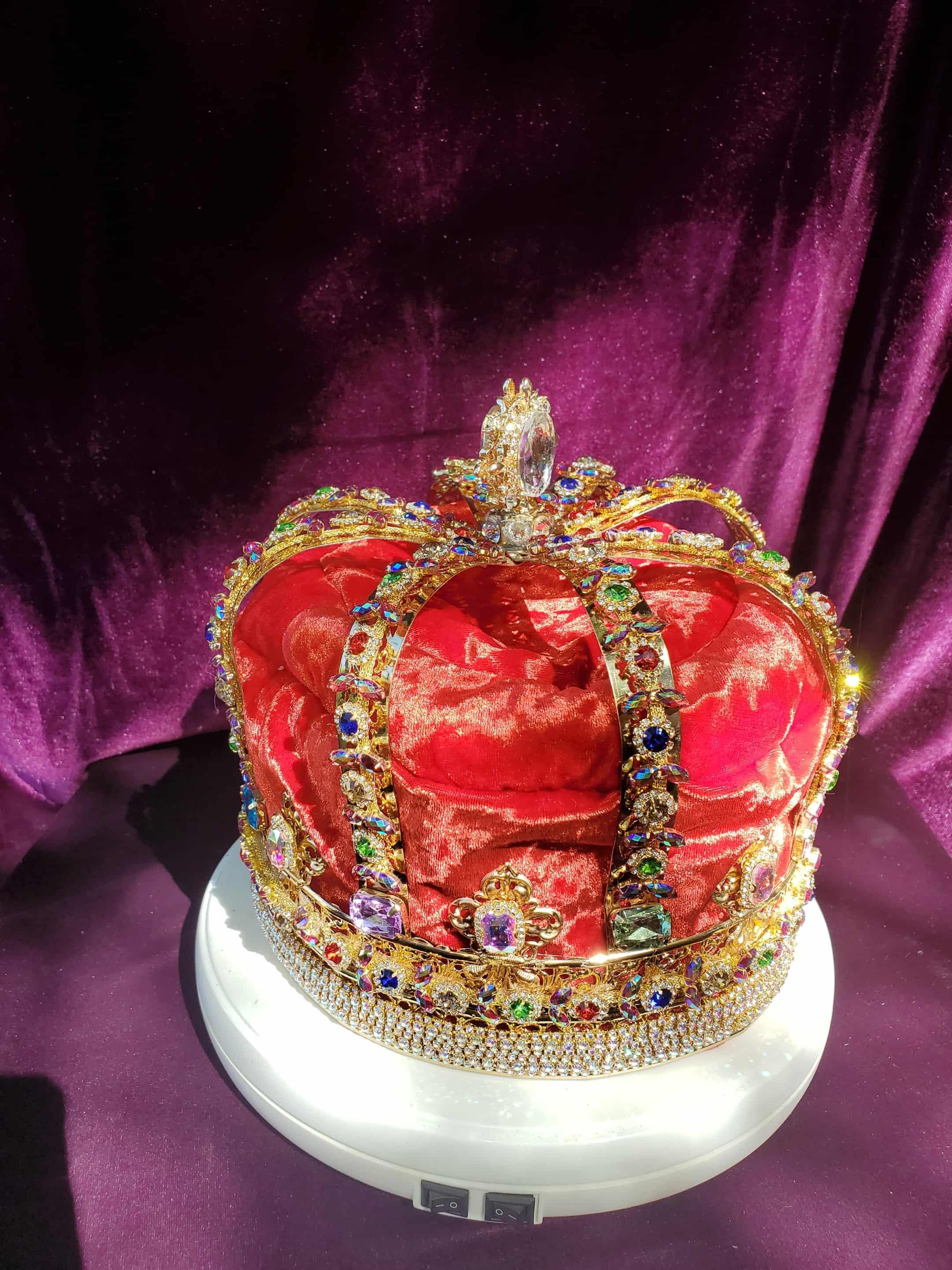 Rhinestone Imperial Crown: Red or Purple Velvet Lining, Unisex Wedding Renaissance Faire, detail 4