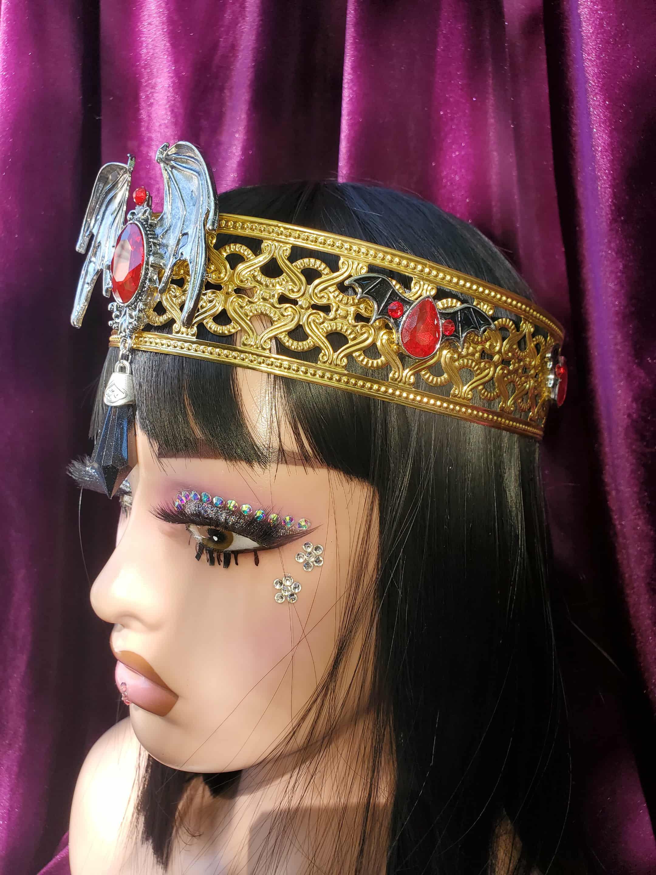 Vampira/Vampire Witch Crown. Ruler of the Night. Batwings and Blood Red jewels. Full Crown
