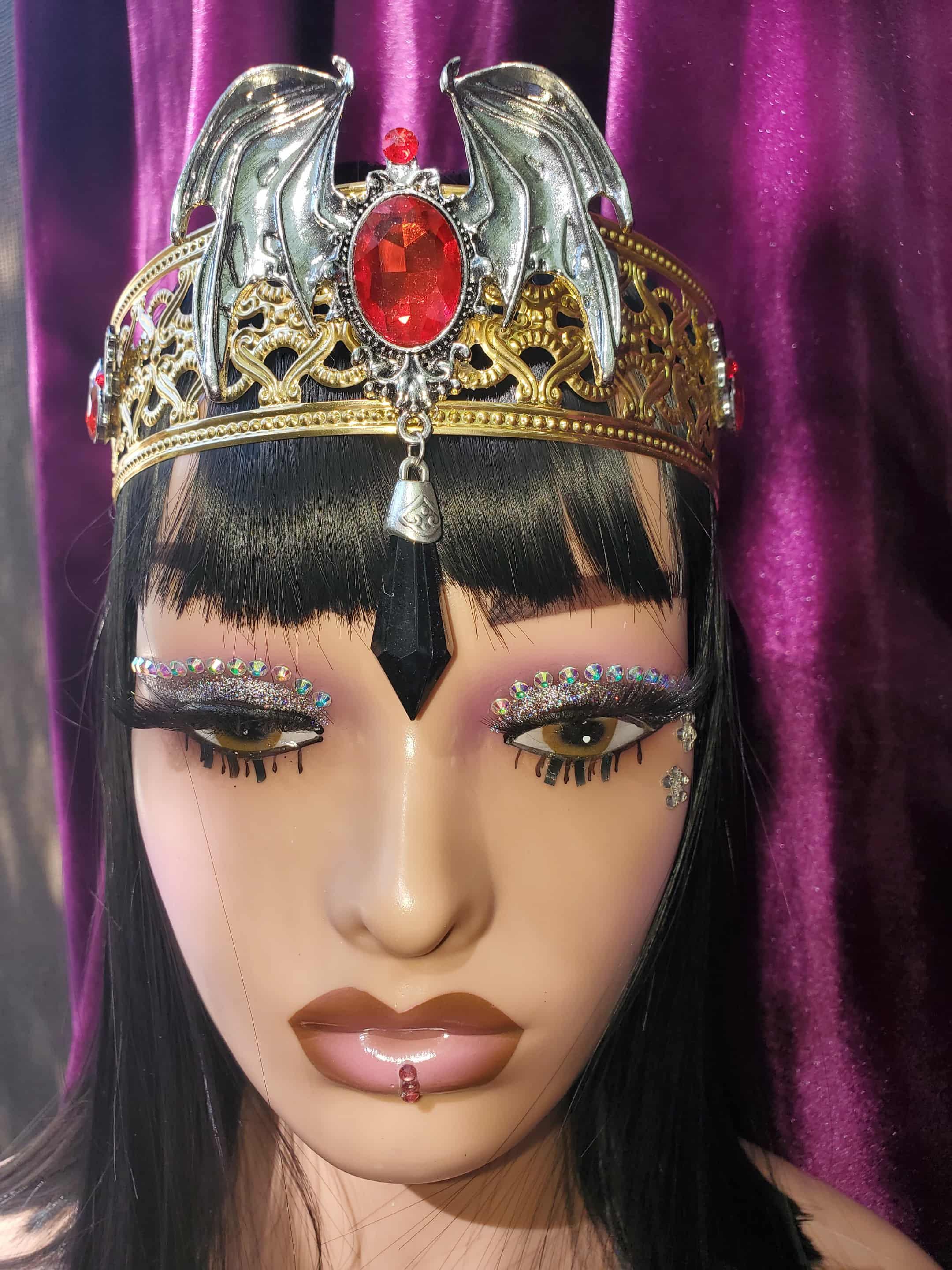 Vampira/Vampire Witch Crown. Ruler of the Night. Batwings and Blood Red jewels. Full Crown, detail 2