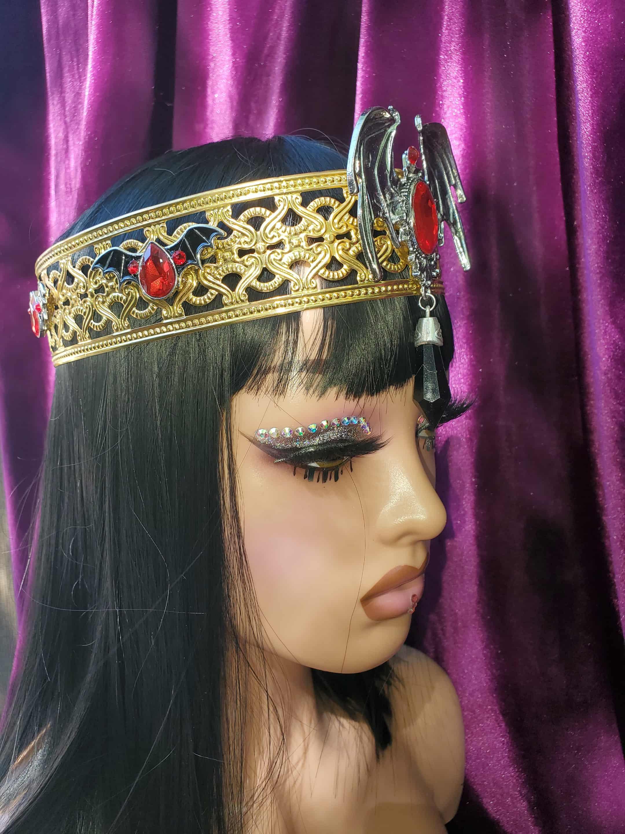 Vampira/Vampire Witch Crown. Ruler of the Night. Batwings and Blood Red jewels. Full Crown, detail 3