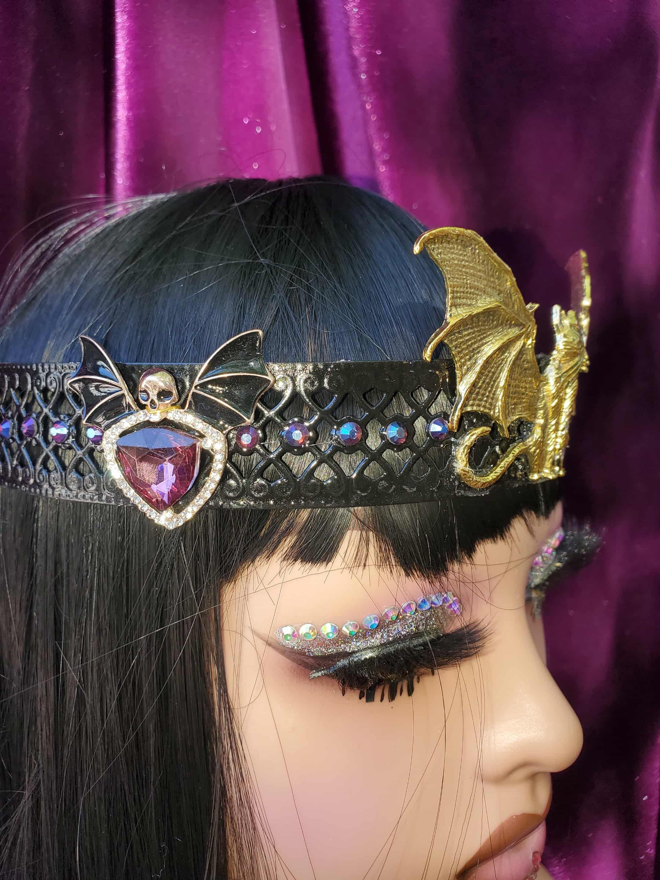 Cat/Bat Witch Crown. Full Circle Black Lacquered Crown. Purrrr-fect for Halloween.