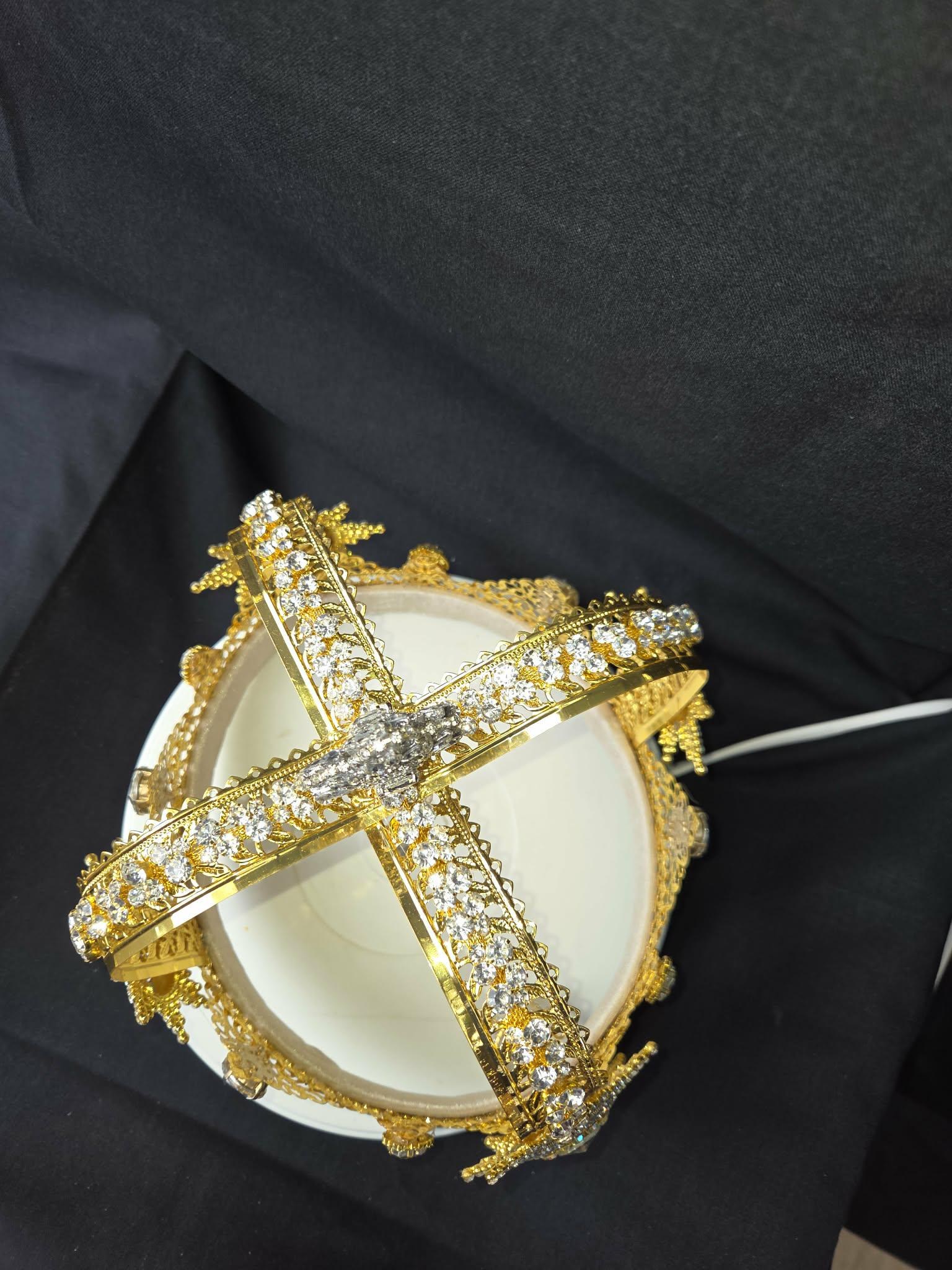 Austrian Styled Crown for a King or Queen. Clear Rhinestone and Gold-toned High Crown., detail 5