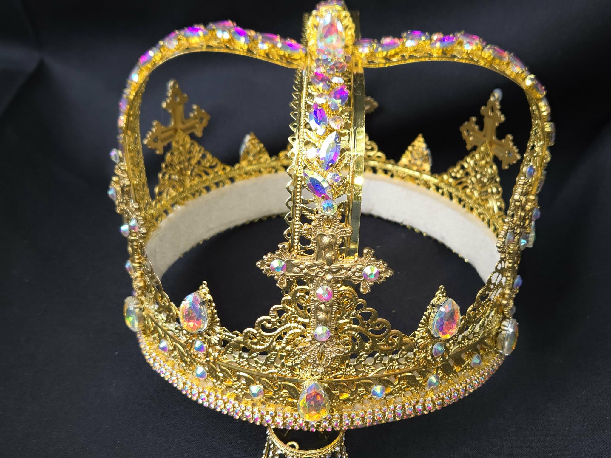 Sparkling Goldtone King-Queen Crown, Weddings, Aurora Rhinestones