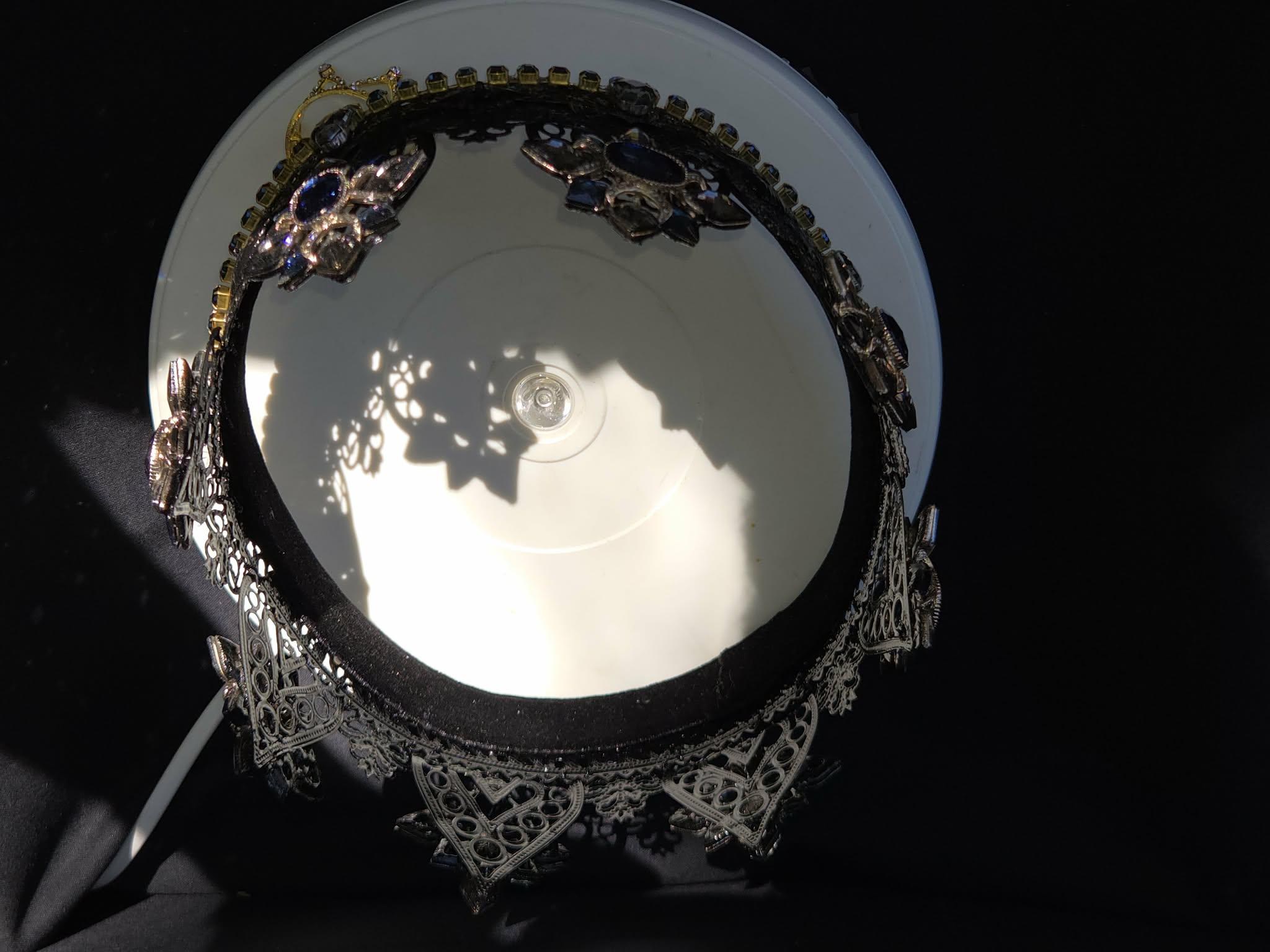 Darkstar Crown. Black Lacquered Kings Crown w/Brushed gold accents. Blue/Smoke Rhinestones., detail 7