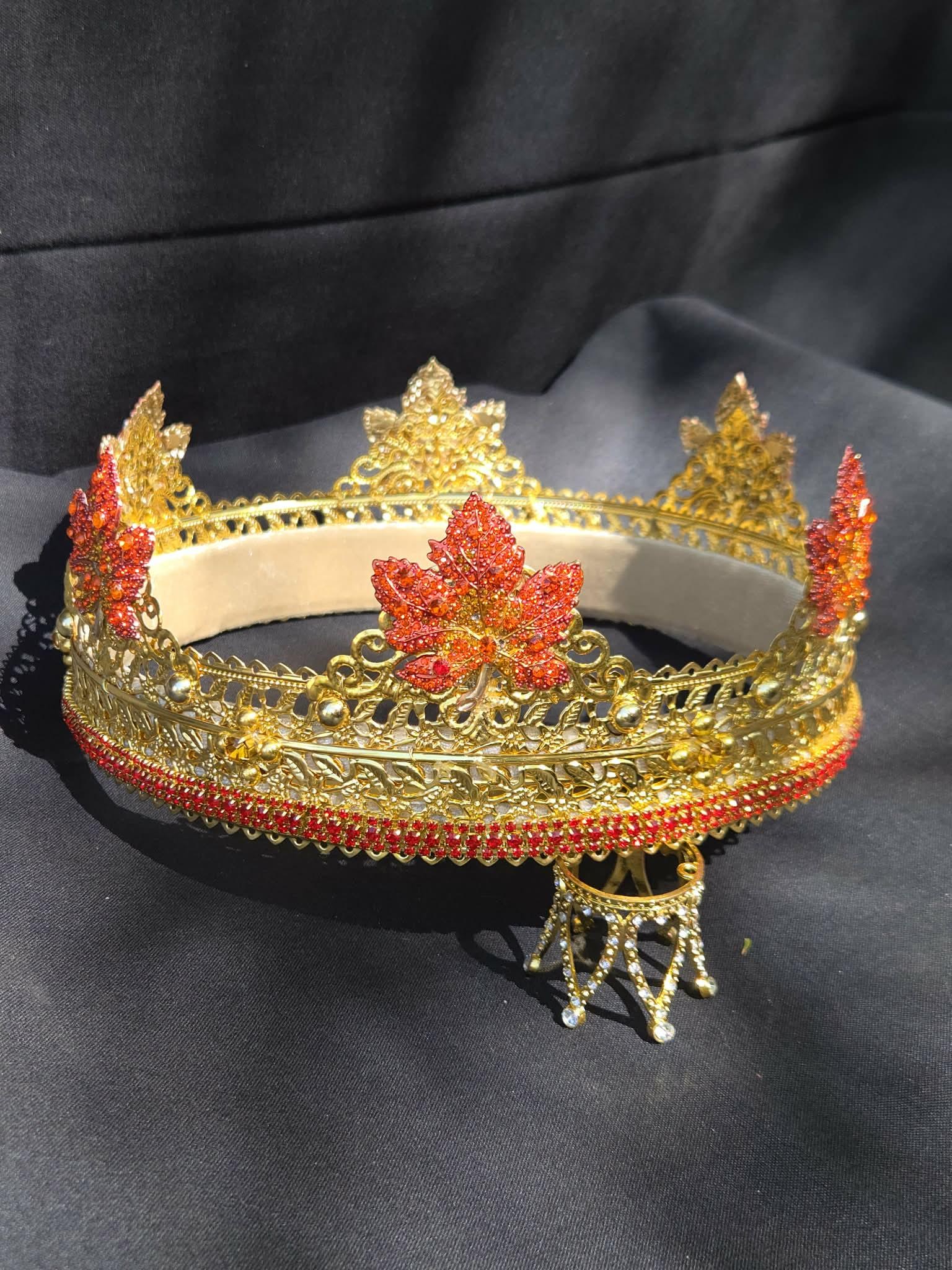 Gold Elvin Crown. Rich Fall Colors of red and orange Rhinestones