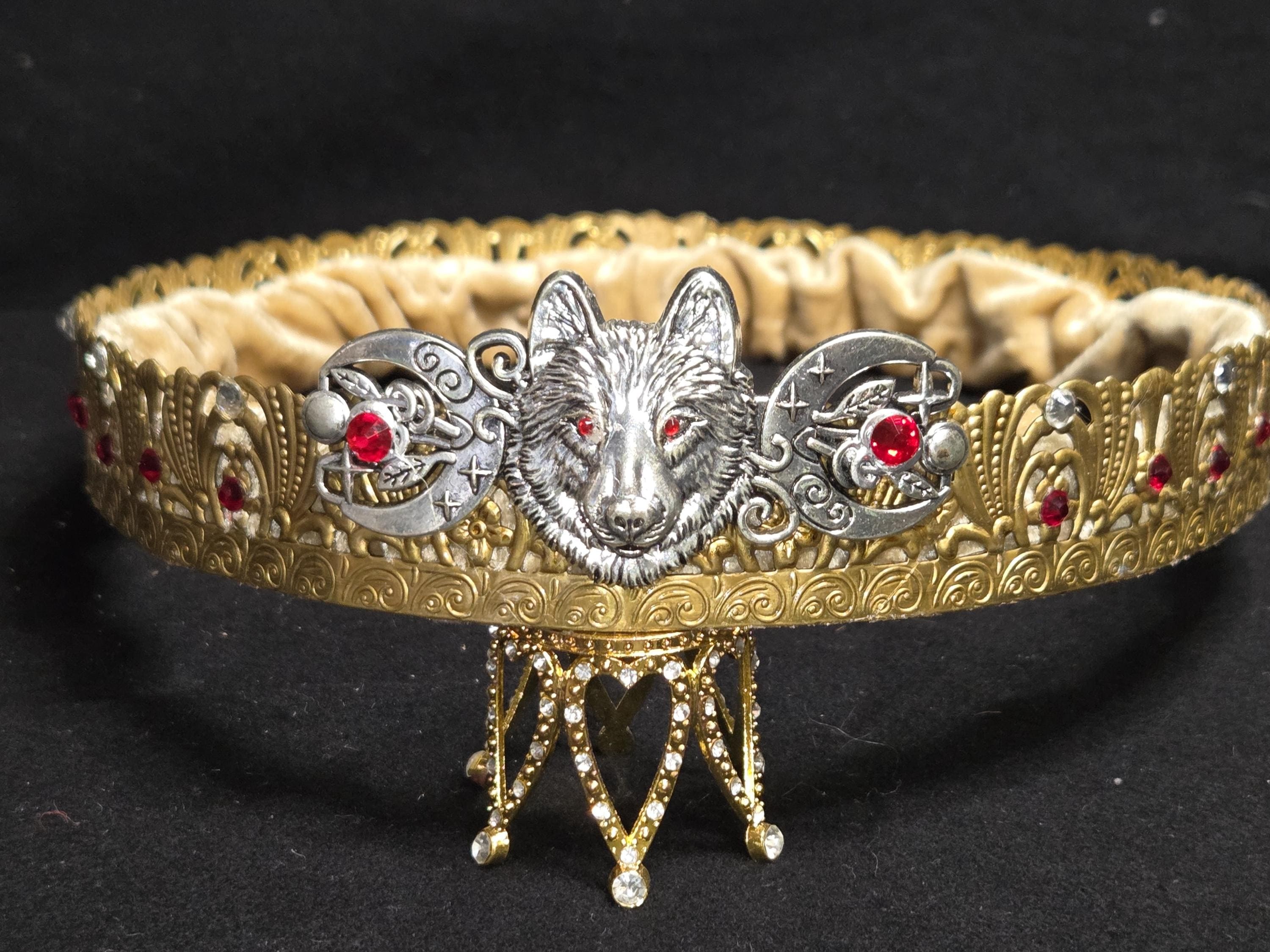 Nordic Wolf Ducal Crown with Ruby Red Rhinestones – Golden Coronet