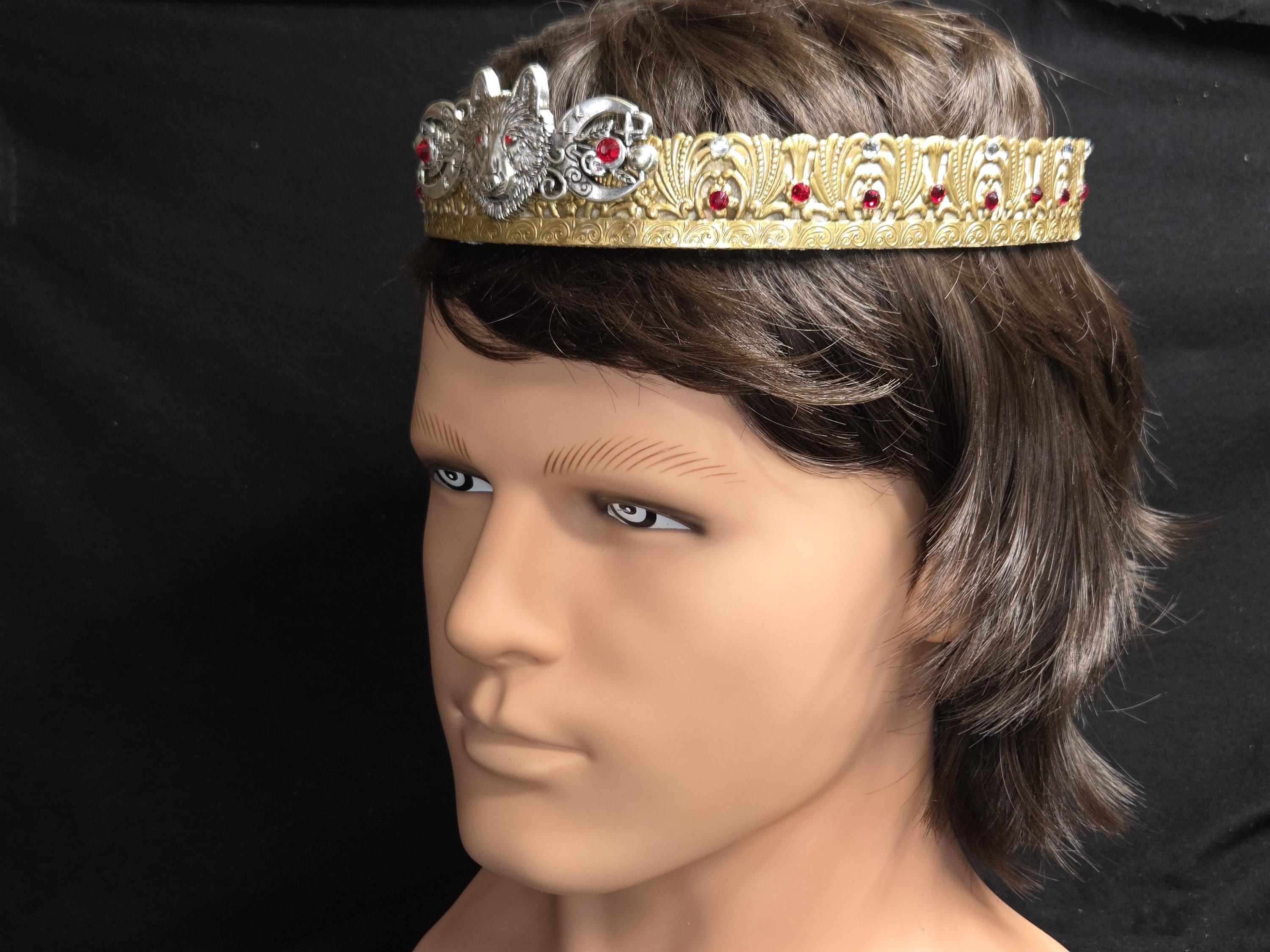 Nordic Wolf Ducal Crown with Ruby Red Rhinestones – Golden Coronet, detail 7