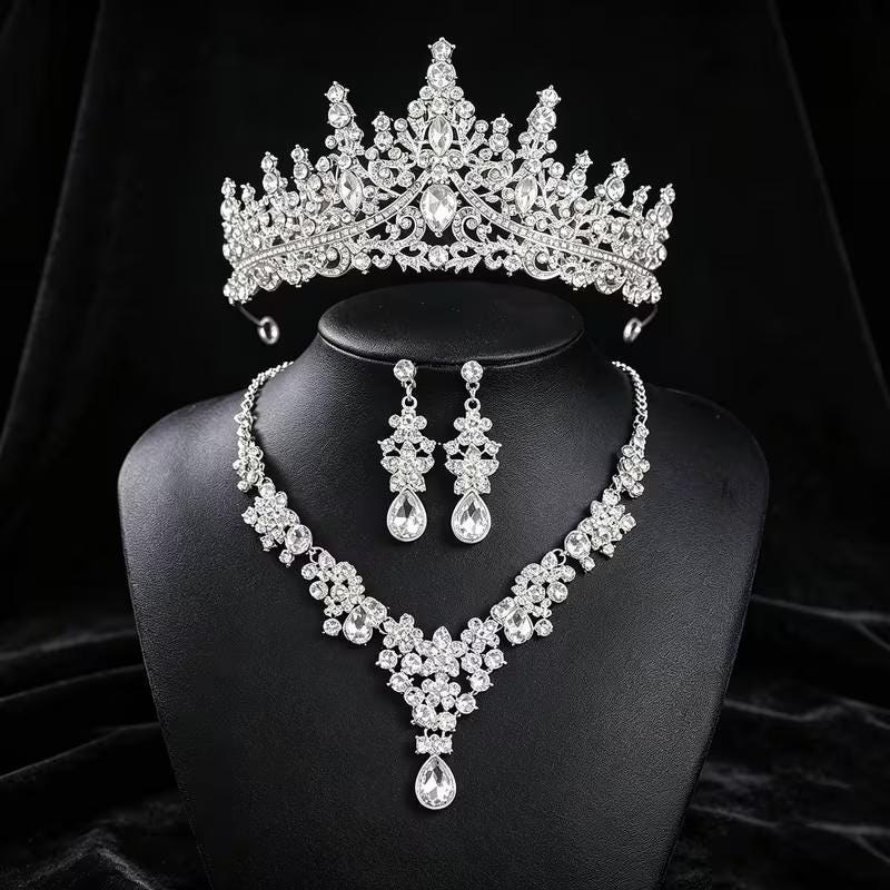 Majestic Silvertone/Clear Rhinestone. 3 piece Tiara Set for your Halloween Queen/Princess