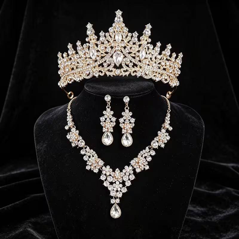 Majestic Silvertone/Clear Rhinestone. 3 piece Tiara Set for your Halloween Queen/Princess, detail 4