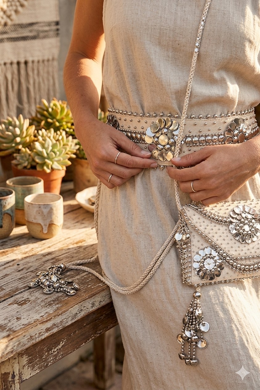 Luna Cascade Embellished Shoulder Bag & Belt Set