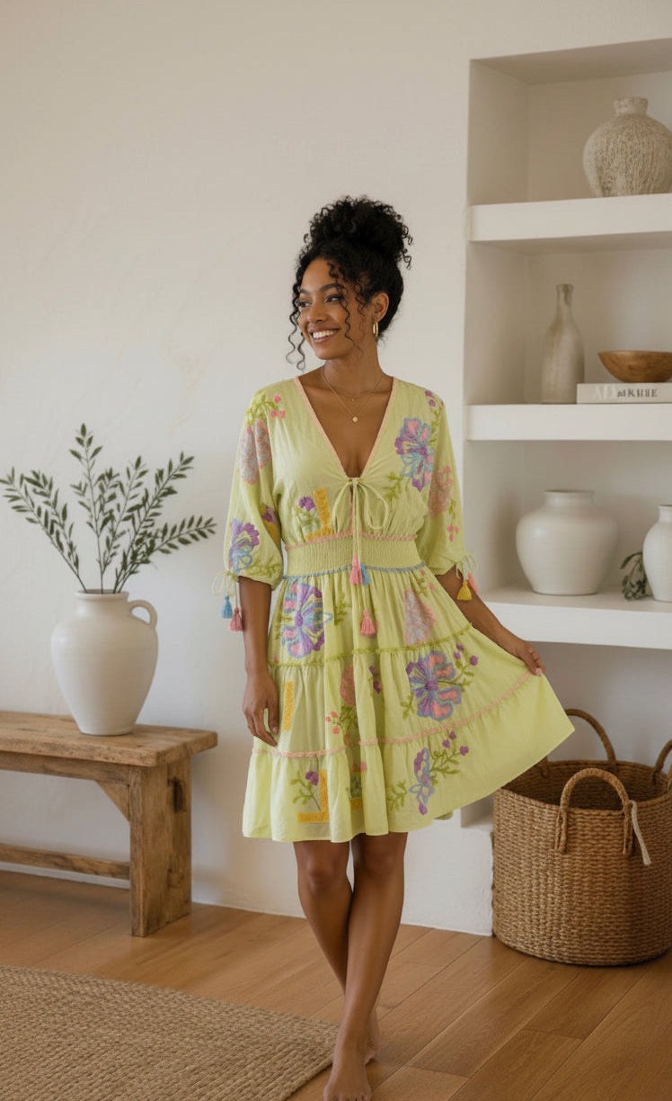 Pastel Garden Whisper Embroidered Dress
