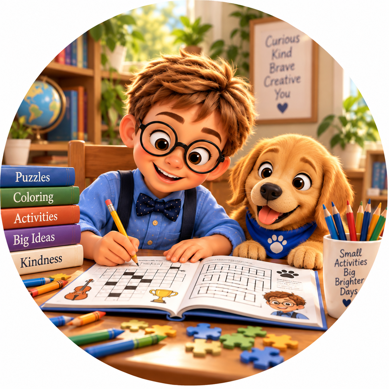 A child and Max working on a puzzle activity together