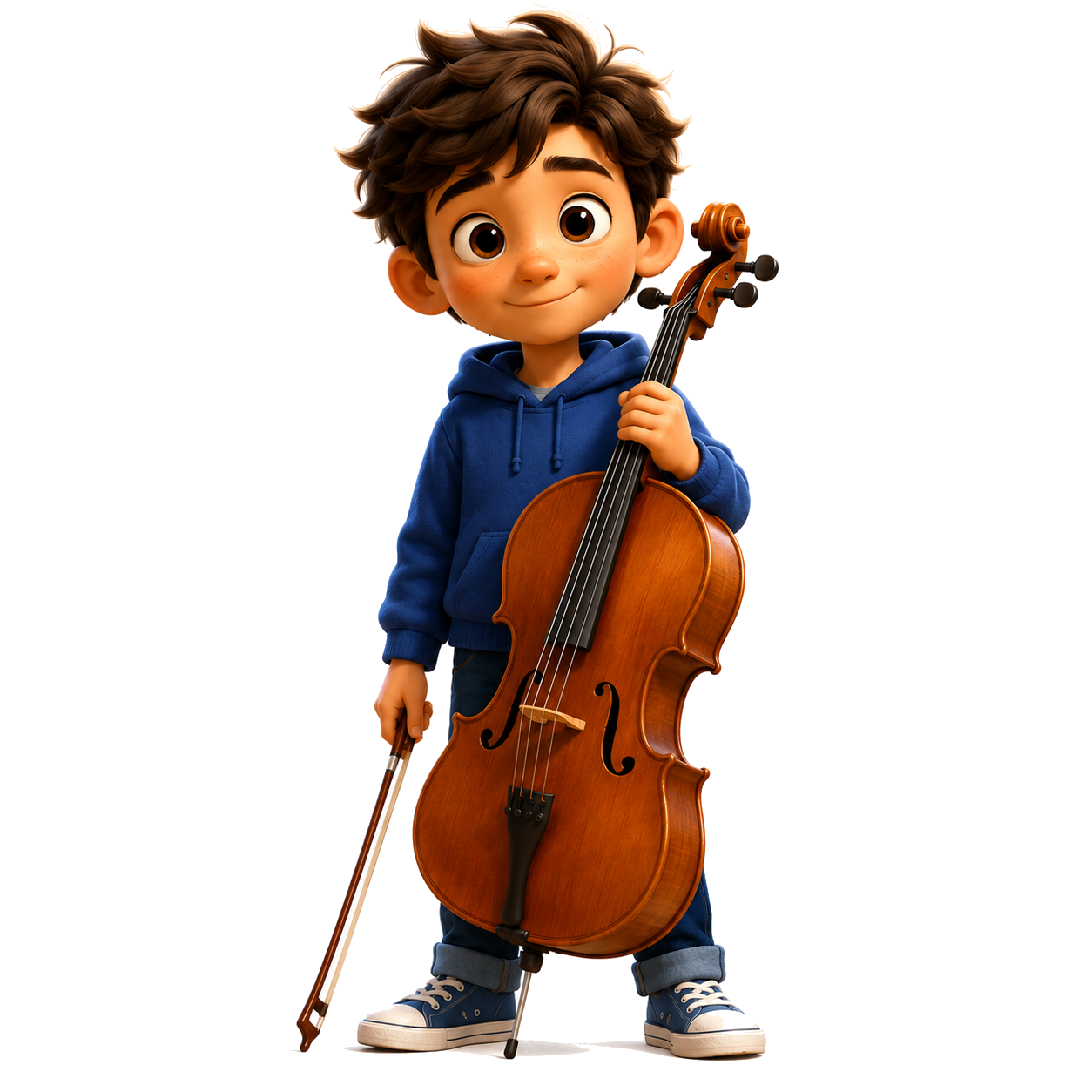 Zana Bright World friend holding a cello