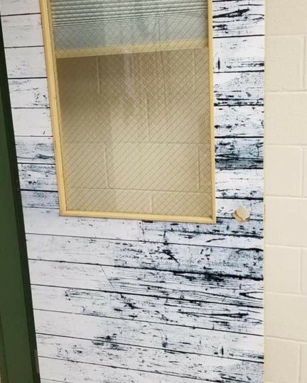 Classroom door wrap with a bright themed design
