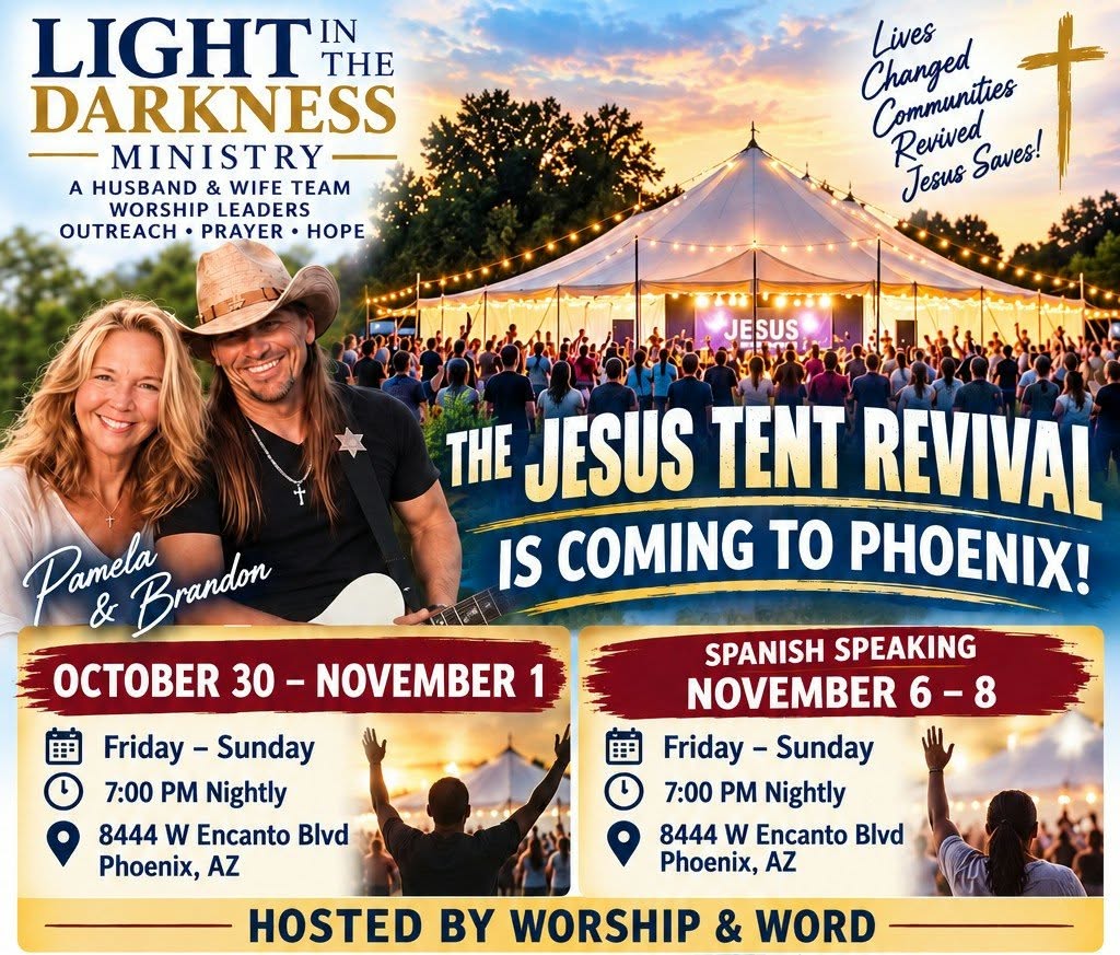 Jesus Tent Revival flyer with Phoenix dates, times, and location