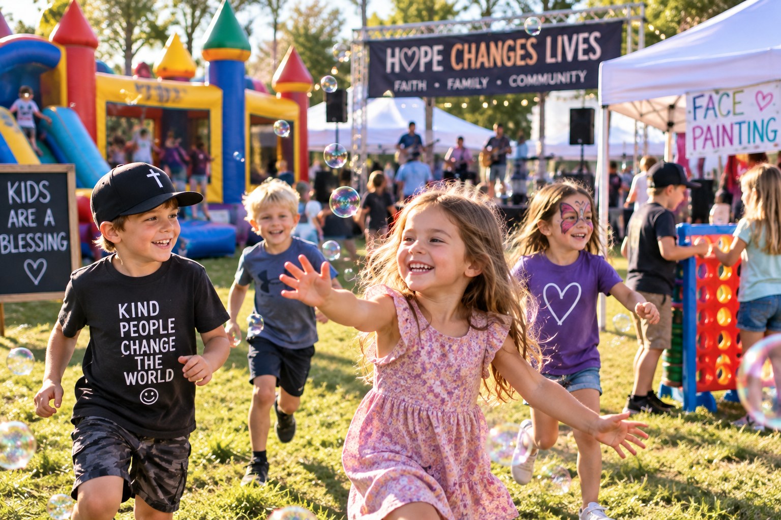 Children enjoying a joyful family festival community gathering