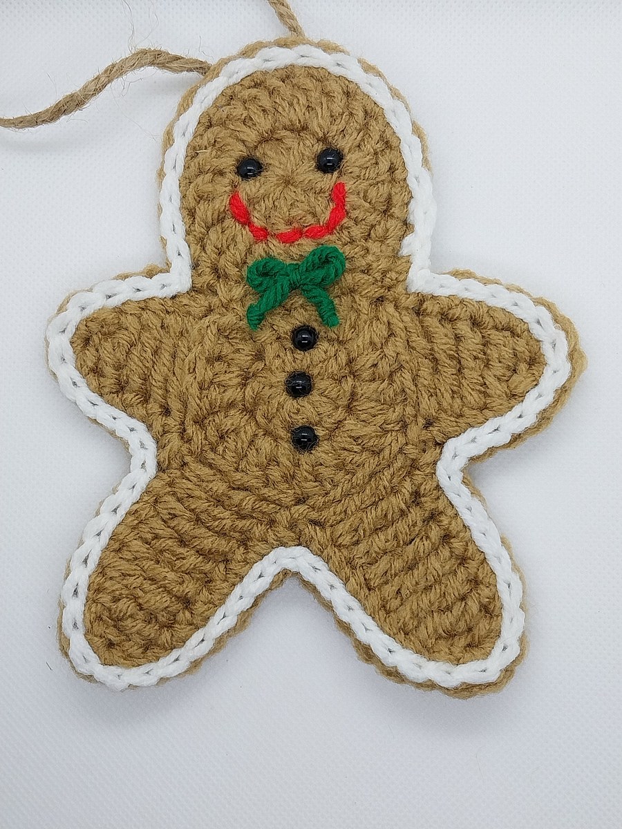 Handmade Crocheted Gingerbread Man Christmas Ornament: Car Charm Decor, view 3