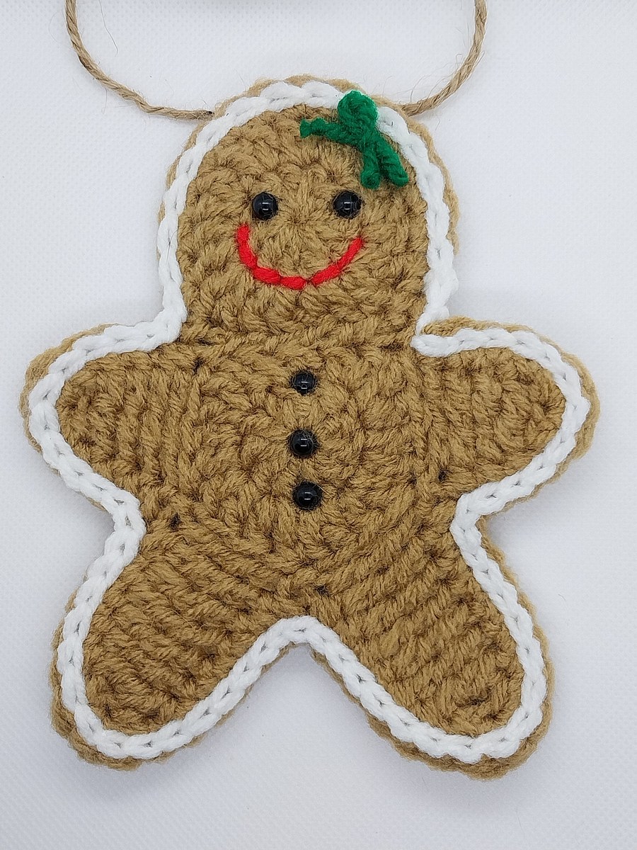 Handmade Crocheted Gingerbread Man Christmas Ornament: Car Charm Decor, view 4