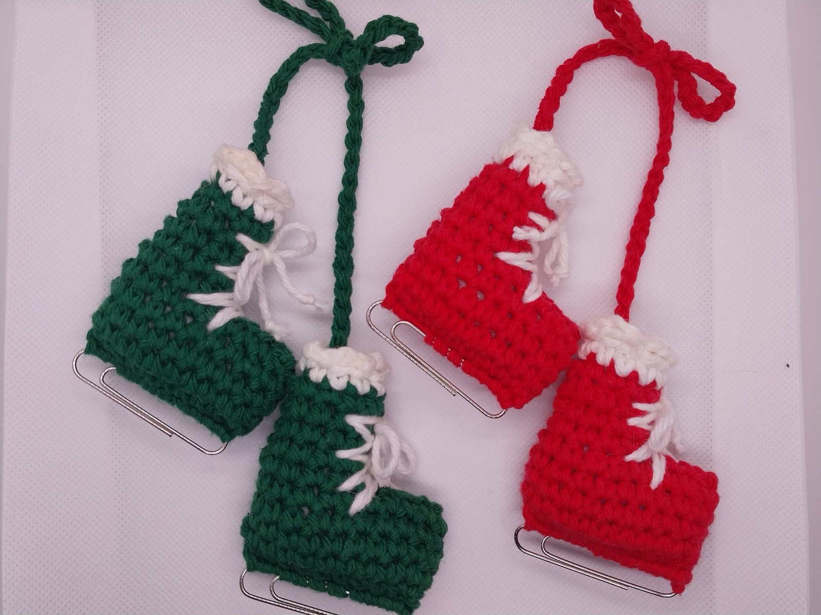 Crocheted Ice Skate Christmas Ornament: Red or Green Cotton Yarn