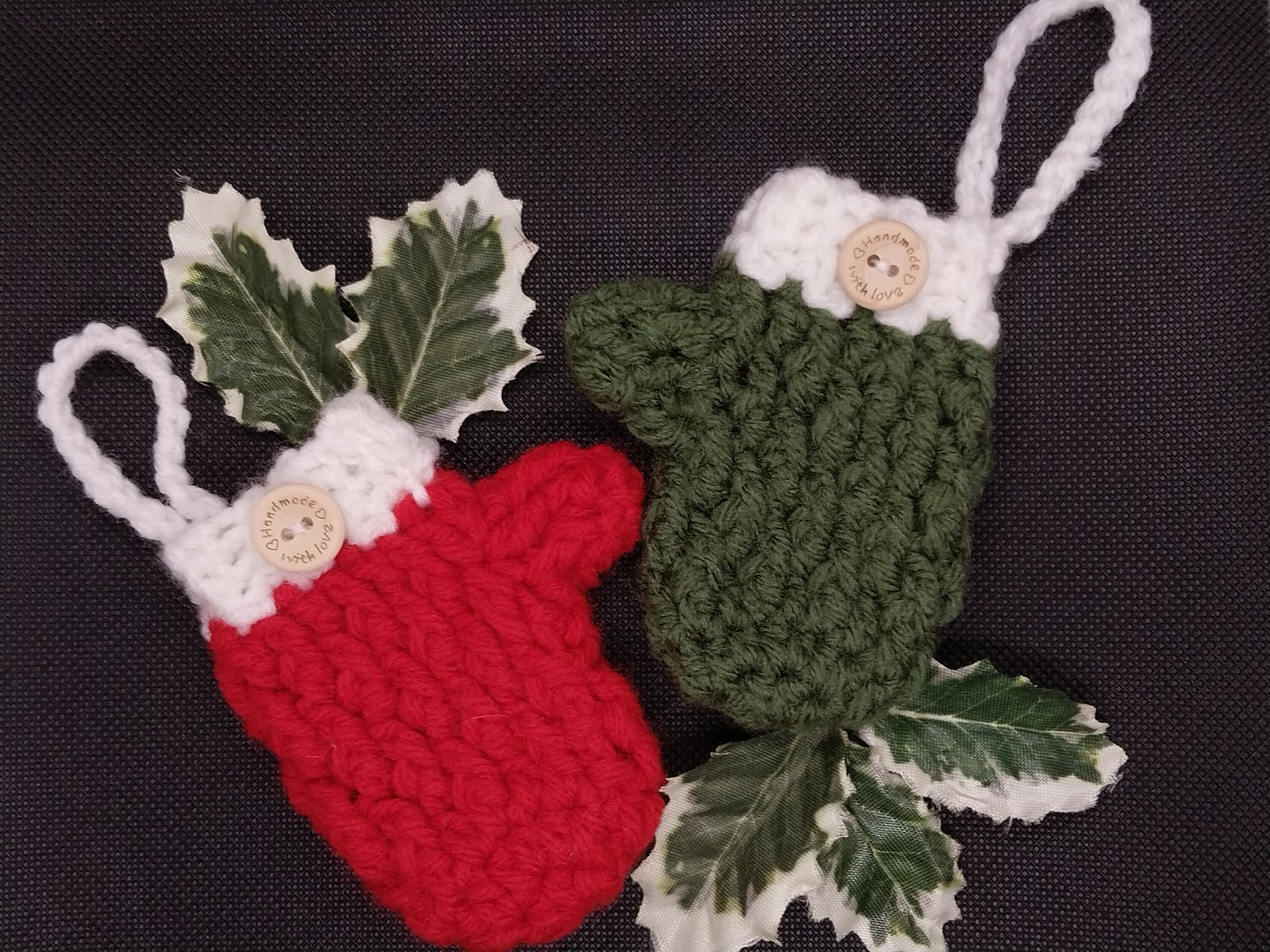 Crocheted Mitten Ornament: Red or Green Cotton Yarn Christmas Decor
