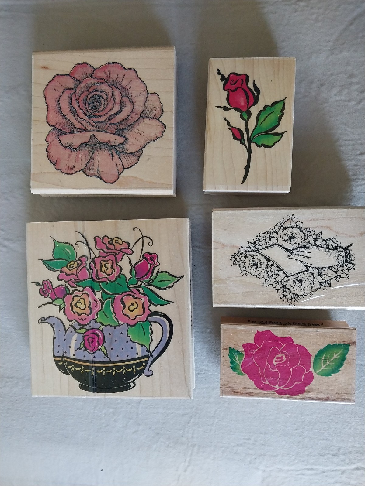 Rose themed Rubber stamp wood blocks