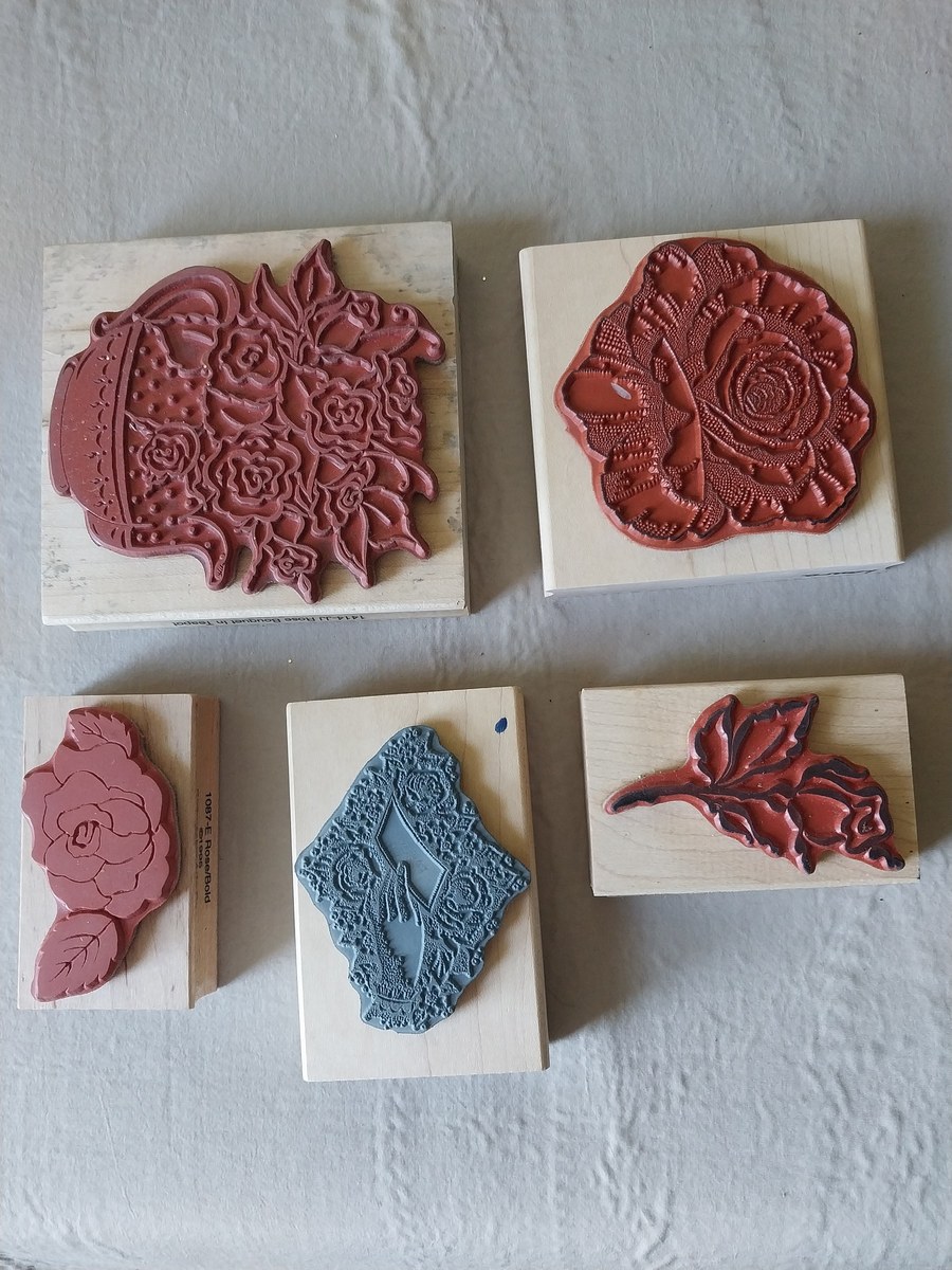 Rose themed Rubber stamp wood blocks, view 2