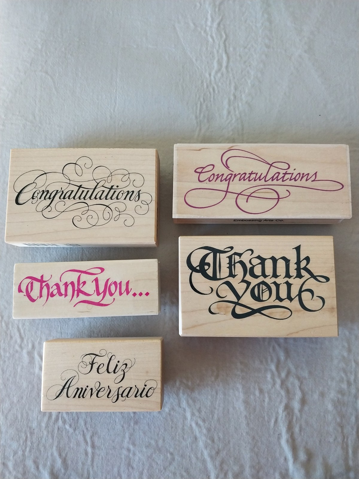 Vintage Wood Block Rubber Stamps – Thank You, Congratulations, Feliz Aniversario – Scrapbooking, Card Making, Crafts