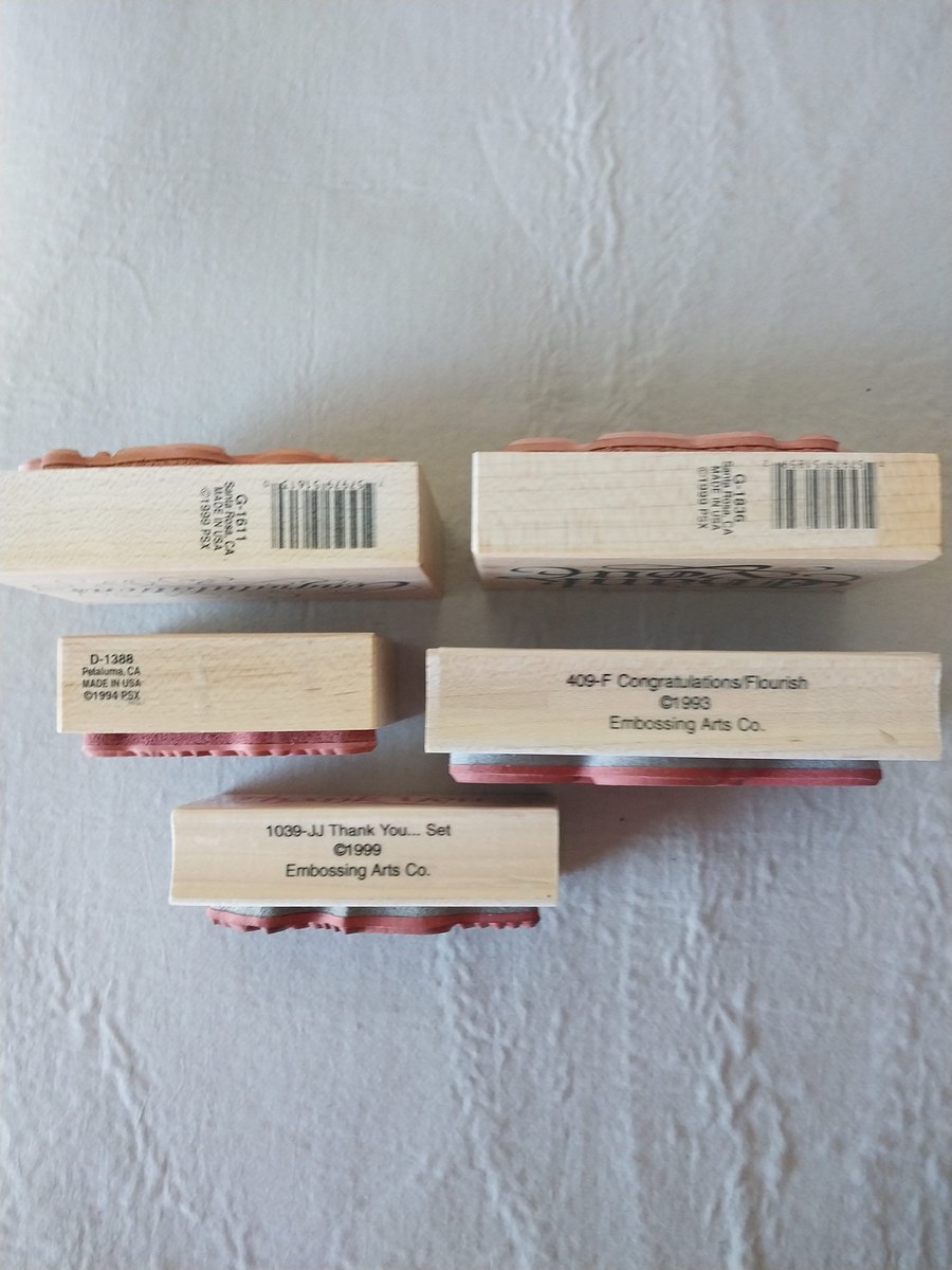 Vintage Wood Block Rubber Stamps – Thank You, Congratulations, Feliz Aniversario – Scrapbooking, Card Making, Crafts, view 3