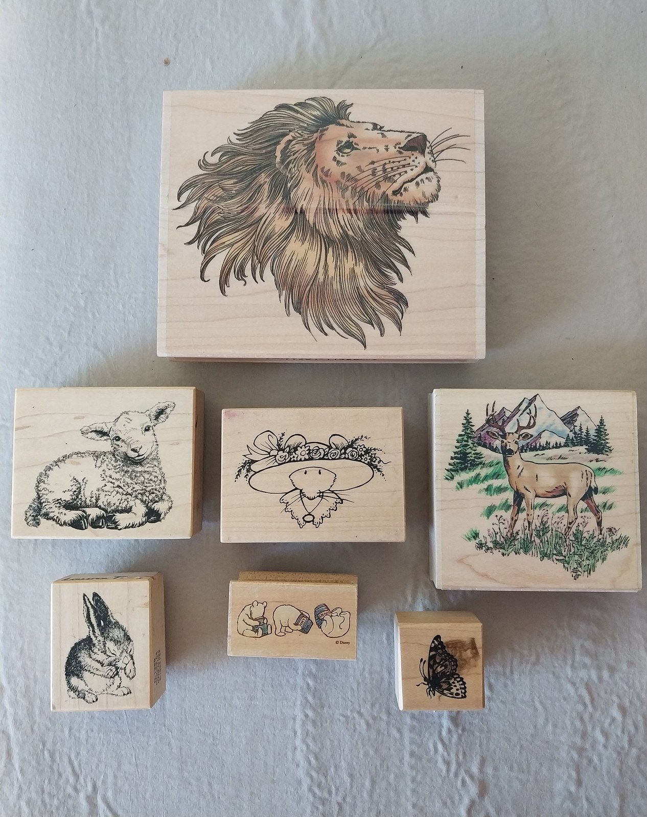 Vintage animal and butterfly rubber stamp wood blocks animals
