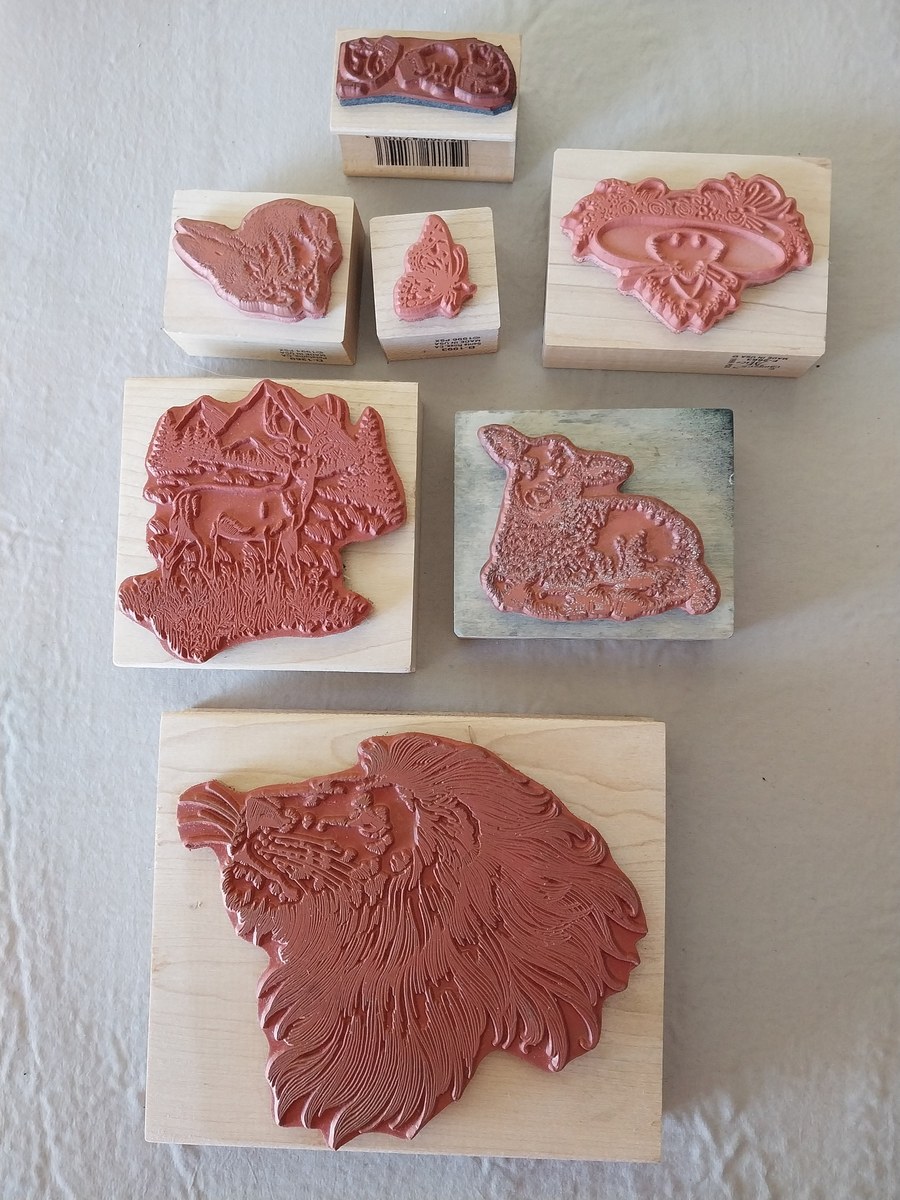 Vintage animal and butterfly rubber stamp wood blocks animals, view 3