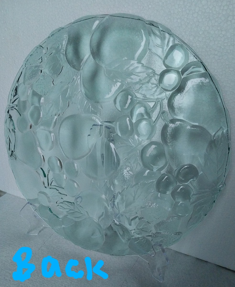 Vintage Seafoam Green Glass Platter: Madeira Indiana Raised Fruit Design, view 2