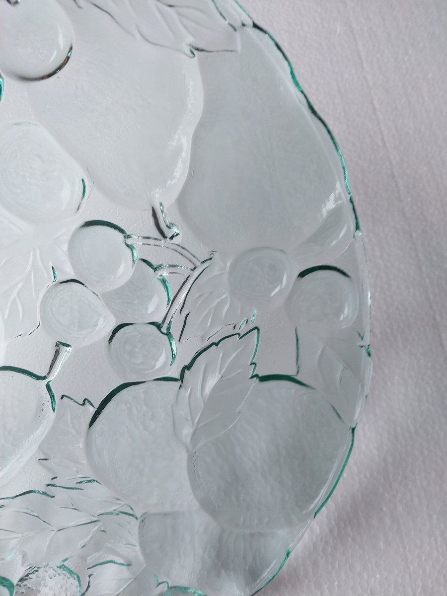 Vintage Seafoam Green Glass Platter: Madeira Indiana Raised Fruit Design, view 3