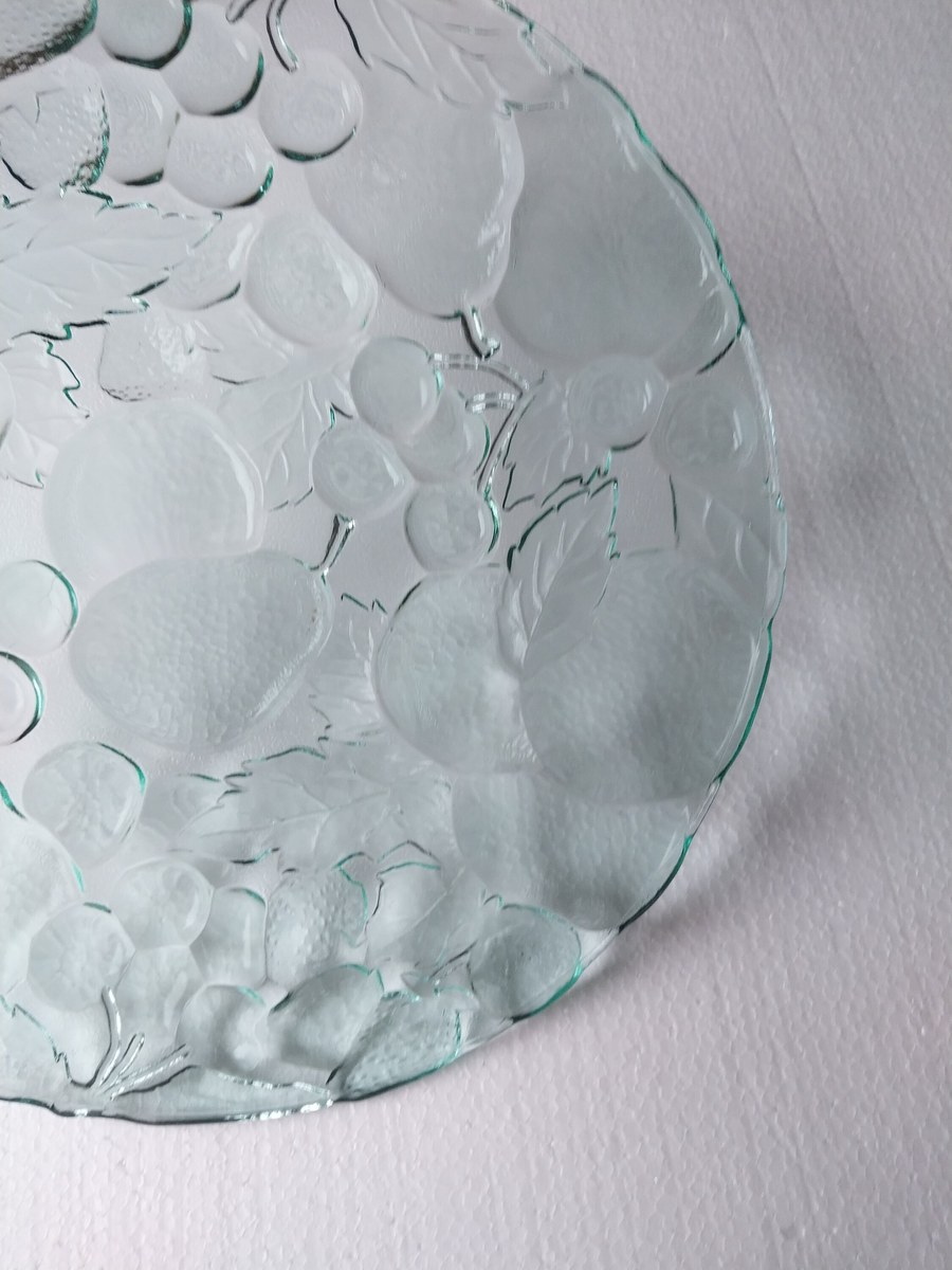 Vintage Seafoam Green Glass Platter: Madeira Indiana Raised Fruit Design, view 4
