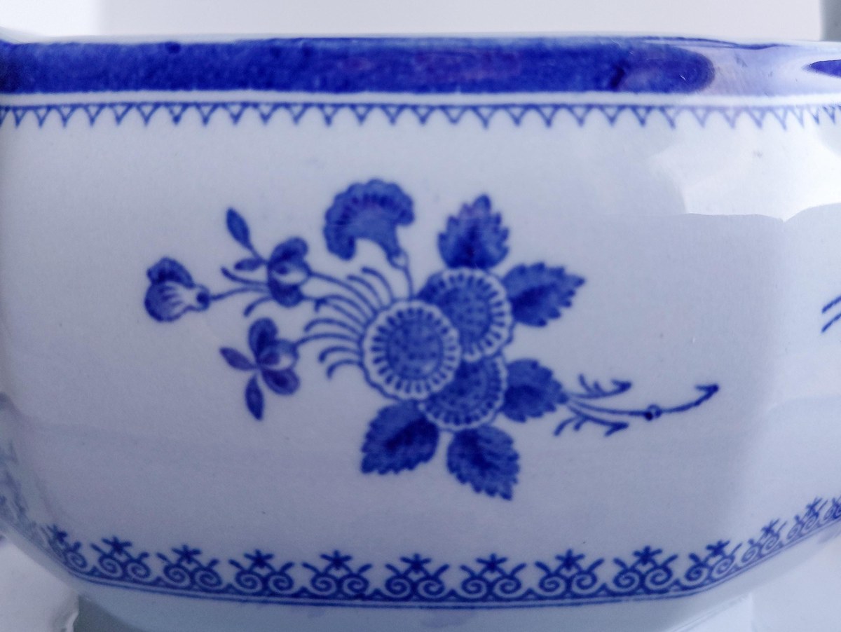 Vintage Spode Gloucester Blue Gravy Boat England Blue White Transferware Attached Underplate Chinoiserie Serving Piece, view 12