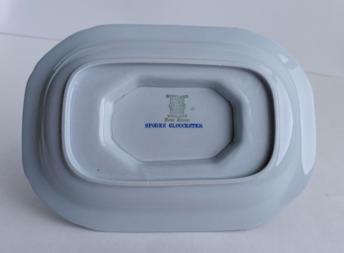 Vintage Spode Gloucester Blue Gravy Boat England Blue White Transferware Attached Underplate Chinoiserie Serving Piece, view 13