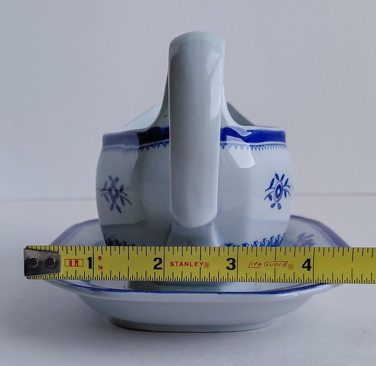 Vintage Spode Gloucester Blue Gravy Boat England Blue White Transferware Attached Underplate Chinoiserie Serving Piece, view 16
